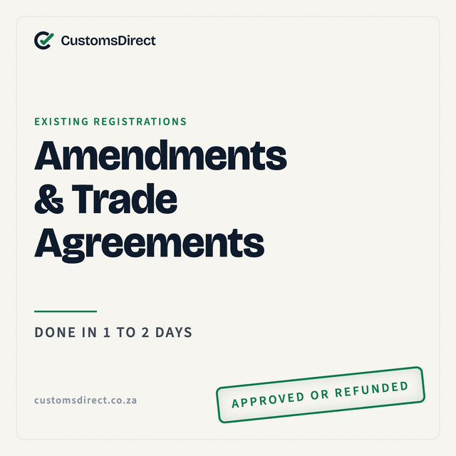 Licence Amendment or Trade Agreement Registration